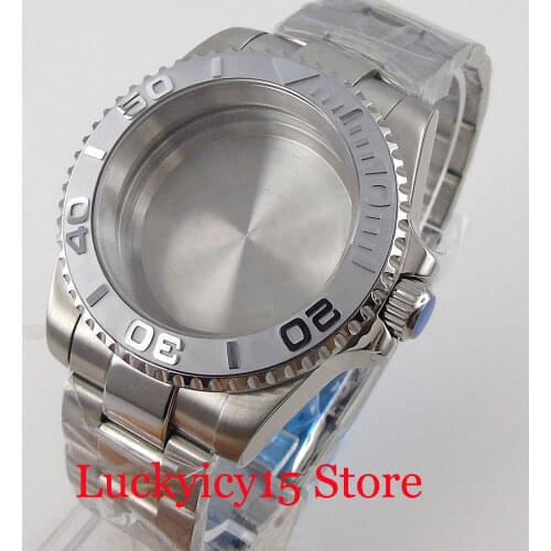 SUB 10Bar 40mm Automatic Watch Case fit NH35A NH36A YM Silver Ceramic Insert Middle Polished Oyster Strap Glide Lock Sapphire