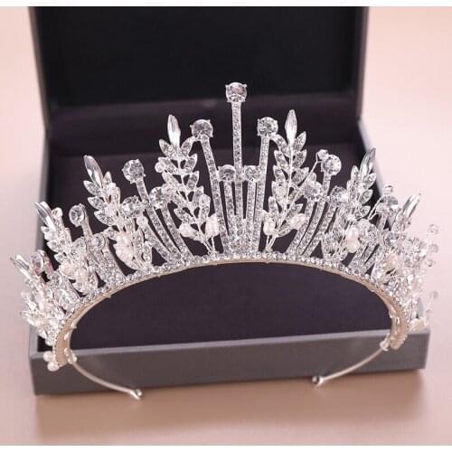 Korean Style Bride Crystal Crown Handmade Weave Floral Shape White Crowns Wedding Bridal Headdress Jewelry Hairwear ML