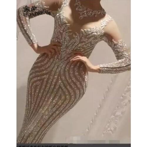 Formal gown for dinne party dresses abiti cerimonia vestido sereia special occasion gown long sleeve bling bling evening dresses