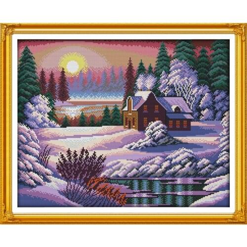 Everlasting Love Dusk snow-covered Landscape Chinese Cross Stitch Kits Ecological Cotton Stamped 11CT New Store Sales Promotion