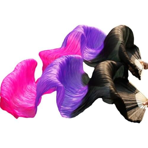 Belly Dance Fan 1 Pair100% Real Silk/Imitation Silk Handmade Dyed Silk Dance Veils High Quality Silk Fans Pure Natural Silk Fan