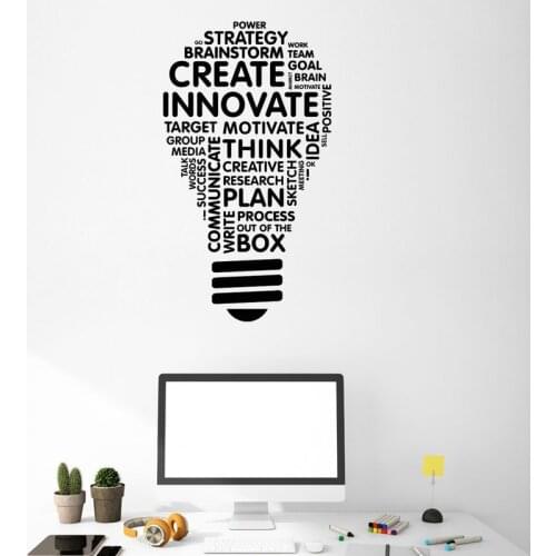 Vinyl Wall Decal Lightbulb Inspire Words Business Office Decor Stickers Create Innovate Wall Decoration SK40