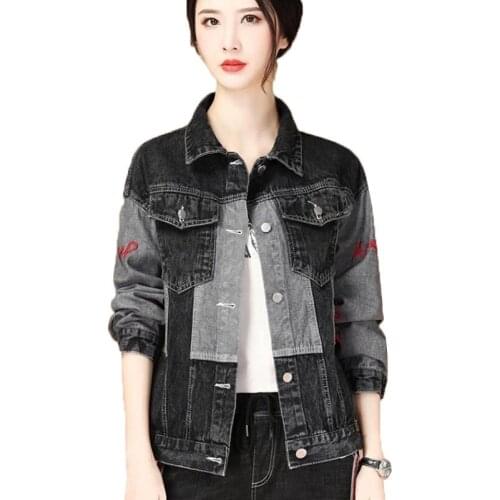 New 2021 Autumn/Winter Women Jacket Letter Embroidered Loose Casual Cowgirl Outerwea Lapel Single-Breasted Coat Denim Jacket