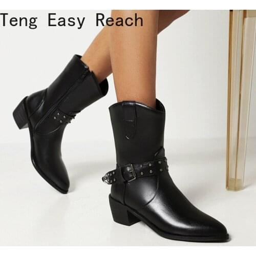 2022 Women Gothic Ankle Boots Ladies Boots Square Heel Platform Shoes Pointed Toe Zipper Autumn Winter Fashion Ladies Boots34-46