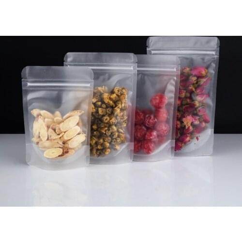 100Pcs/lot Stand up zip lock matte clear plastic package bag Reclosable dried food candy nut storage pouches