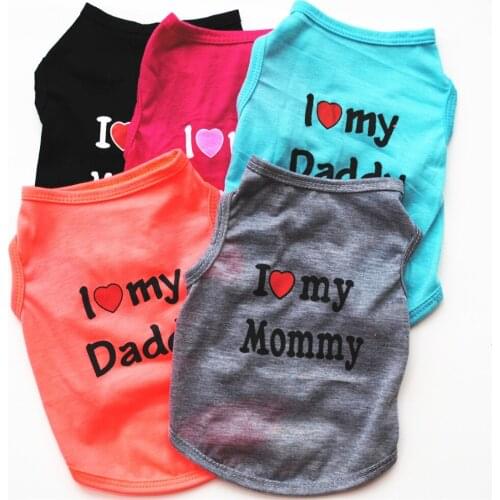 2pcs/set Summer Pet Clothes I Love My Mom Dog Funny T Shirt Dog Clothes Summer Pomeranian Puppies Vest Shirt Clothes Coat Pet E