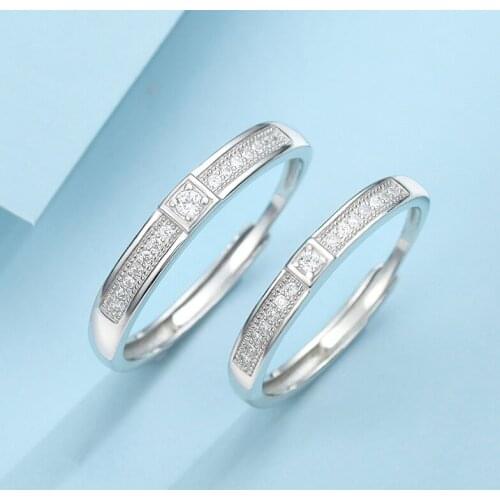 2020 Korean Fashion Trendy Style 925 Real Silver Pave Cubic Stones Couple Rings Unix Wedding Engagement Anniversary Lovers Ring