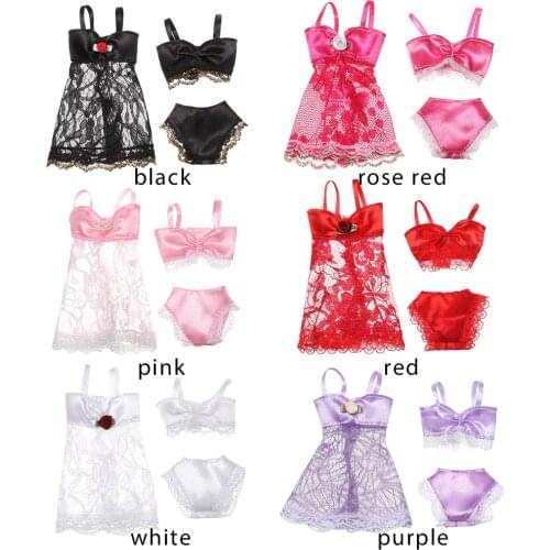 3Pcs/set Doll Skirt Lace Night Dress Pajamas Lingerie Bra Underwear Clothes Set for Dolls Sexy Sleepwear Doll Accessories