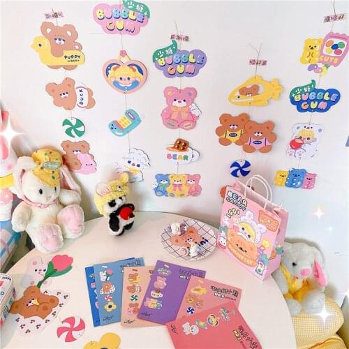 4 pcs Cute Candy Bear Cards Cartoon Decoration Bedroom Wall Scrapbook Birthday Kawaii Girl DIY Material Postcard Stationery Gift