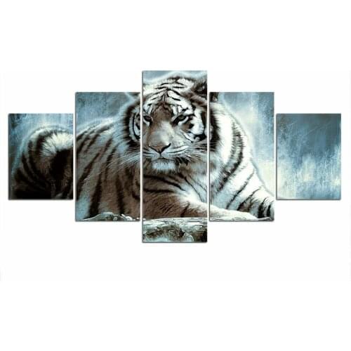 5 Pcs Canvas Pictures Print Wall Art Canvas Paintings Wall Decorations White Tiger Epic Forest Posters for Living Room Unframe