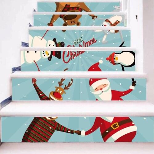 6pcs/set 18cm x 100cm Santa Claus and his Little Friends Celebrate the New Year Stairs Sticker Wallpaper LTT054