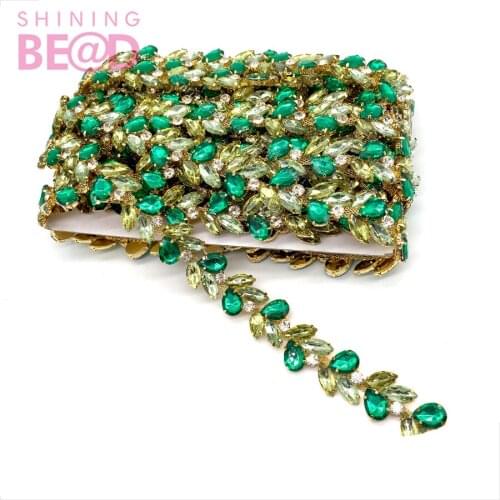 FREE SHIPPING!wholesale green acrylic crystal cup chain gold plated trimming for cloth bag shoe decorate