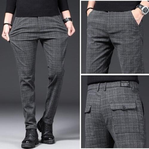 2021 Spring Summer autumn New Mens Slim Plaid Casual Pants High Quality Stretch Business Length Pants Male Brand 38