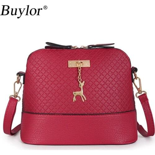 Buylor Womens Bag Deer Pendant Handbag PU Leather Shoulder Bag Vintage Shell Shape Pouch Designer Girl Mini Messenger Bags