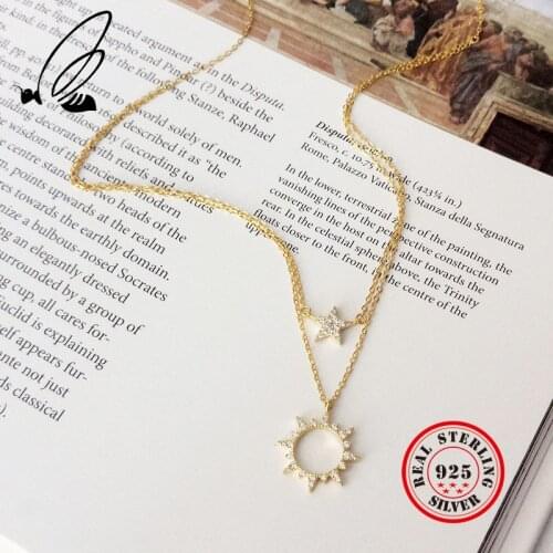 Stars Sun Layered Necklace Pendants 925 Sterling Silver Gold Chain Vintage Loves Maxi Colar Collar Mujer Joias Feminina Jewelry