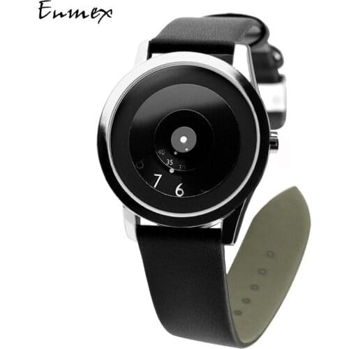 2018 Enmex creative style leather ristwatch Truth in fiction special design discs hands fashion brief casual quartz watch