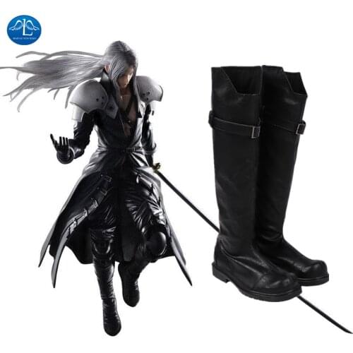 Manluyunxiao Black High Boots Sephiroth Cosplay Game Final Fantasy VII Remake Halloween Costume For Men Shoes Carnival