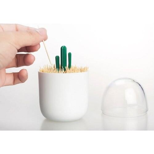 Cotton Swab Holder Storage Cotton Swab Container or Toothpick Holder for Kitchen and Bathroom White Cactus Mini Tree Decorated