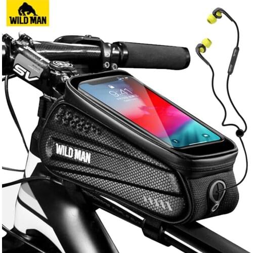WILD MAN Rainproof Bicycle Bag Frame Front Top Tube Cycling Bag Reflective 6.5in Phone Case Touchscreen Bag MTB Bike Accessories