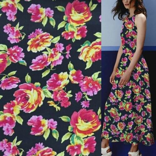 Designer 100% pure silk Habotai silk fabric thin 9momme red rose pattern 112cm width 9momme,SHB010