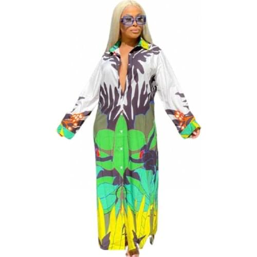Long Shirt Casual Dress Dashiki Womens New Fashion Long Sleeve Lapel Single Breasted Dress African Clothing Spring Vestidos