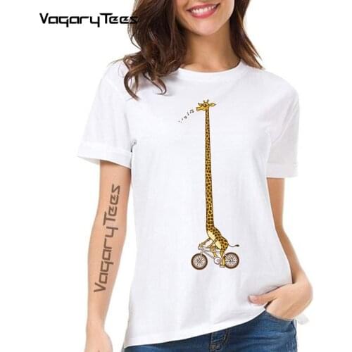 Funny giraffe t shirt women 2021 Bicycle Classic Ride tshirt Gril Long giraffe Bike Ride print t-shirt Female streetwear tops