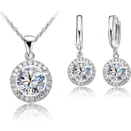 Exquisite Women Wedding Jewelry Set 925 Sterling Silver Cubic Zircon Necklace Earring For Bridal Anniversary Party