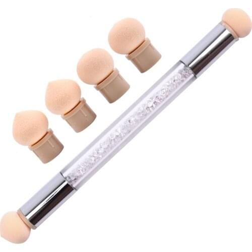 New Nail Art Gradient Brush Pen Painting Drawing Pen With 4 Replace Sponge Heads Double End Rhinestone Handle Manicure Tool