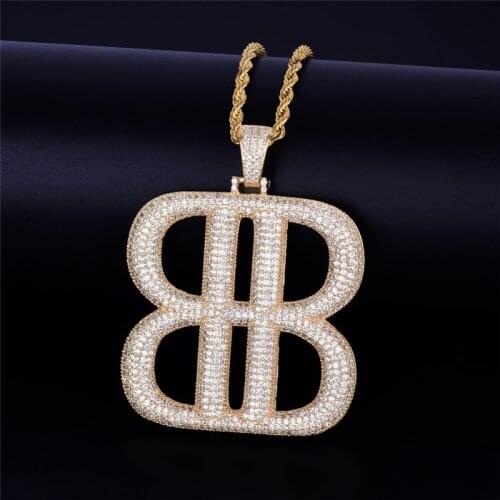Iced Out Cubic Zircon Letter 2B Pendant Necklace For Men Fashion Bling Hip Hop Letter Jewelry With 24 Inches Rope Chain