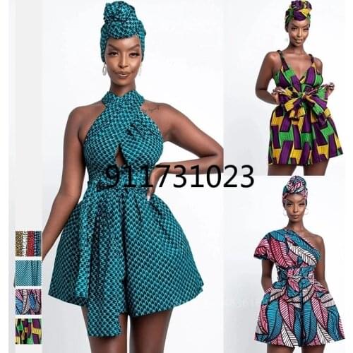 Fashion Women African Clothes Dashiki Summer DIY Lace Up Jumpsuit Short Pants Wide Leg African Dresses Ladies Plus Size Clothing