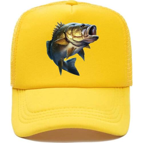 Cartoon Large Mouth Bass Fish Fishing Baseball Cap Funny Gift Men Women Parent-child Hats Mesh Visor Outdoor Adjustable Sun Hat