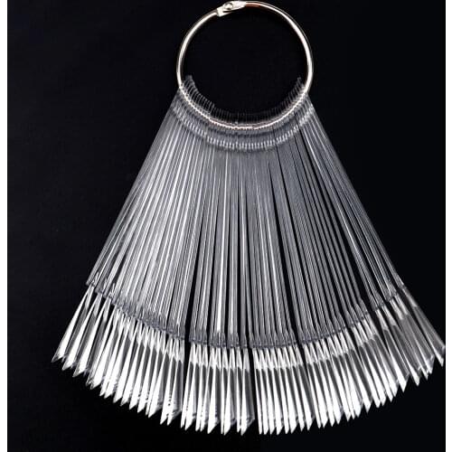 Fake nails 50Pcs Sharp Teeth Nail Tips Sticks Polish Practice Art Tips with Metal Split Ring Demo Card Bar For Manicure Tools