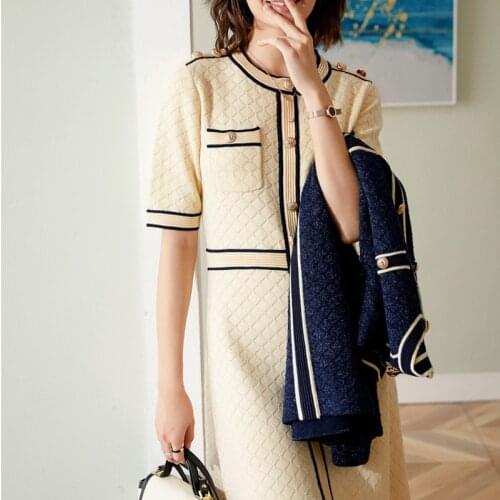 Thread New female Gold MAO show thin wool knitting dress a line wearing short sleeves