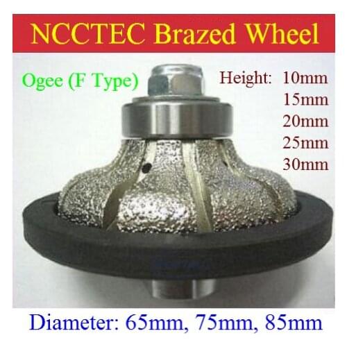 Ogee (F Type shape) [75mm*10mm/15mm/20mm/25mm] Diamond vacuum Brazed hand profile shaping wheel Granite ROUTER BIT