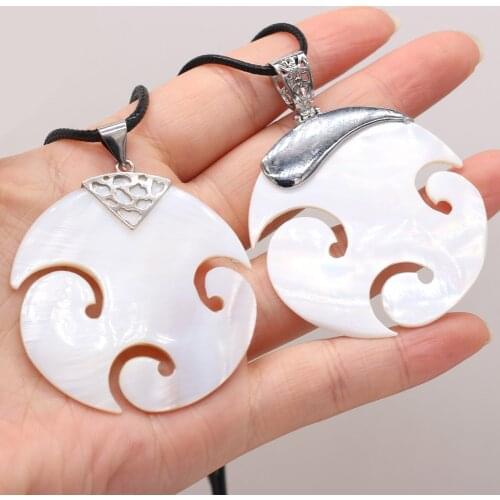 Natural Shell Round Alloy Necklace Pendant Handmade Crafts DIY Elegant Sweater Chain Anniversary Gift for Women