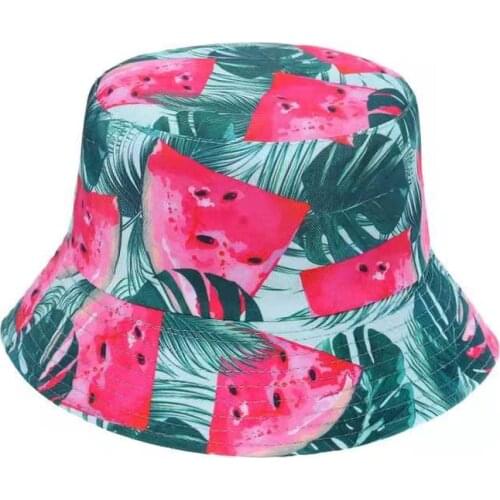 Popular Fruit Print Double-Sided Panama Bucket Hat Women Girls Foldable Outdoor Chapeau Sun Prevent Hats Cotton Fisherman Caps