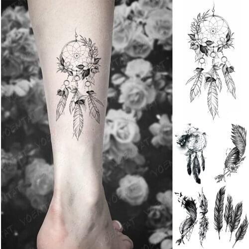 Black Feather Waterproof Temporary Tattoo Sticker Dream Catcher Women Arm Ankle Sexy Tatto Human Body Art Transfer Tatoo Man