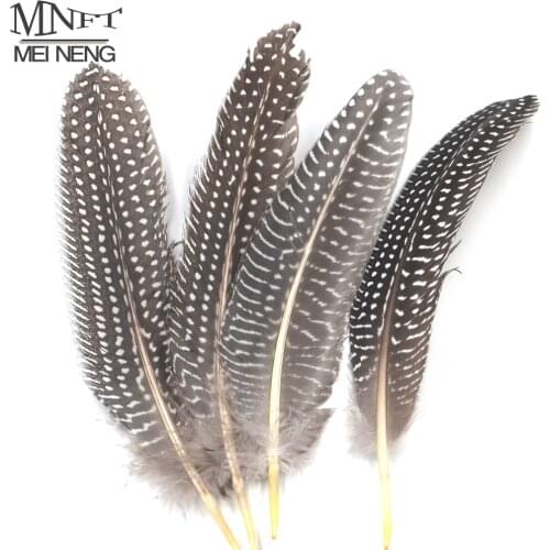 MNFT 10PCS Natural Black Color White Dots Pheasant Feathers Fly Fishing Tying Material for Nymph Bait Flies 15-22cm