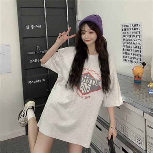 Casual Ins Letter Print Loose Tshirt Female Korean Harajuku Womens T-shirts Tops Japanese Kawaii Ulzzang Clothes For Women