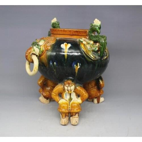 Rare Old Chinese porcelain Jar / tank,Tang three-color,printing, Home Decorations / ollection & adornment, Free shipping