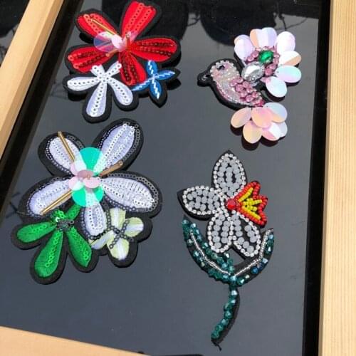 Hand Sewing Beads Flowers Bird Embroidery Patches Sticker for Clothes Wedding Decor Dress 3D Sequin Patch Applique Suppliers