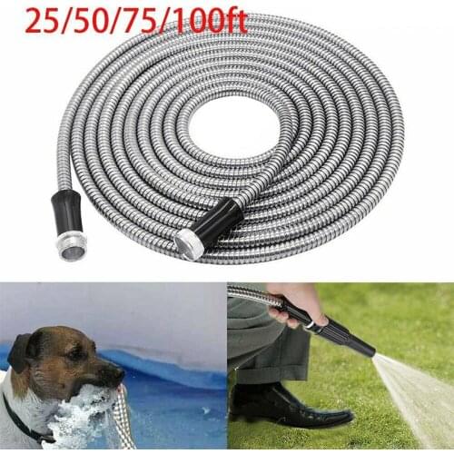 25/50FT Stainless Steel Garden Hose Flexible Pipes For Garden Green Plants Watering Hoses HoUsehold Car Cleaning Water Pipe