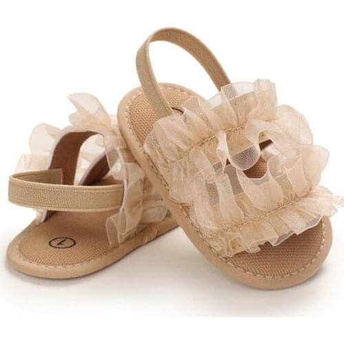 2021 Summer Sweet Baby Girl Flower Sandals Infant Toddler Soft Sole Shoes Princess Lace Flower Baby Girl Shoes Flat Sole 0-18M