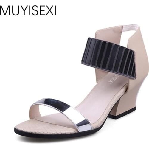 Women Sandals Summer Mixed Color Genuine Leather Basic Sandals Women Wedge High Heels Brand Shoes Woman 4 Color HL29 MUYISEXI