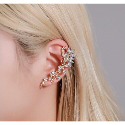 Single Cip Earring Punk Gothic Temperament Butterfly Flower Crystal Ear Clip Cuff Earring For Girl Ear Wrap Crawler Hook Earring