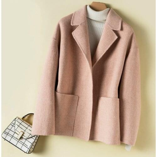 Plaid Wool Coat Women 2020 Short Autumn Winter Jacket Fashion 100% Double-sided Wool Coats Abrigos Mujer Elegante knx867