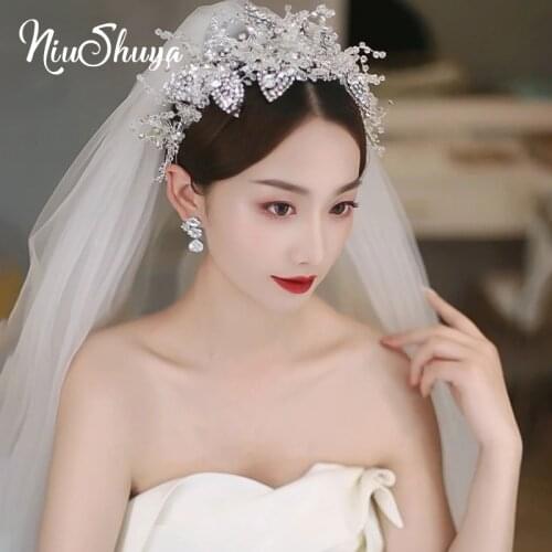 NiuShuya Sparkling Bridal Flower Leaves Headband Prom Tiara Wedding Hair Accessories Bride Handmade Hair Ornaments Jewelries