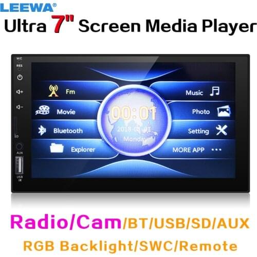 LEEWA Ultra Slim 7" Capacitive Touchscreen Car Media Player With Radio/Camera/BT/USB/SD/AUX/RGB Backlight/SWC/Remote #CA3582
