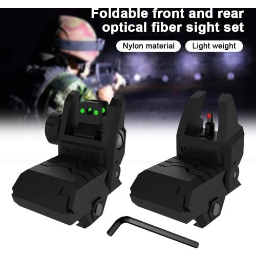 Tactical Foldable Fiber Optics Sight Flip-up Front and Rear Sights Hunting Fiber Sights Back Up Sight for Picatinny Weaver Rails