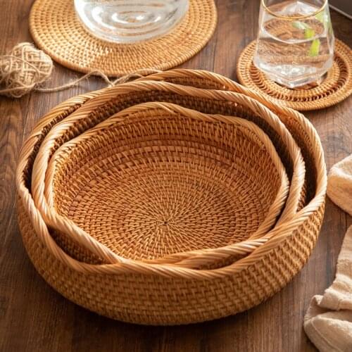 Vietnam Rattan Basket Handmade Fruit Basket Old Autumn Rattan Straw Tea Fruit Basket Wave Style Storage Snack Box